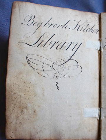 Miss Windsor's Delectables - photo of Begbrook Kitchen Library - antique, Georgian, handwritten, cookery book - from Begbrook House, Frenchay, Bristol, England