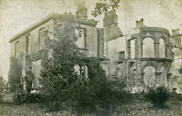 Miss Windsor's Delectables - photo of Begbrook House, Frenchay, Bristol - after it was destroyed by fire