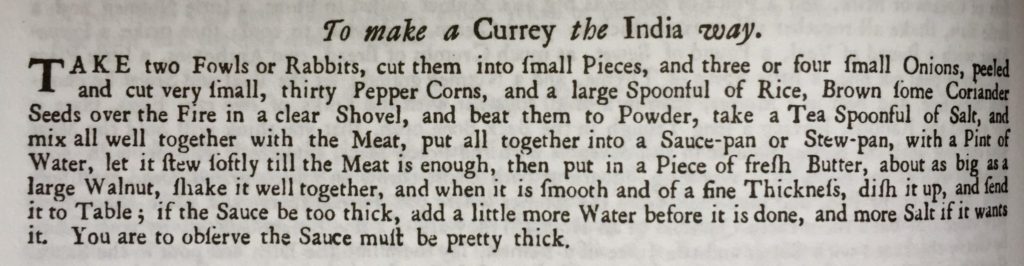 Miss Windsor's Delectables - 1747 recipe by Hannah Glasse – ‘To make a Currey the India way!’