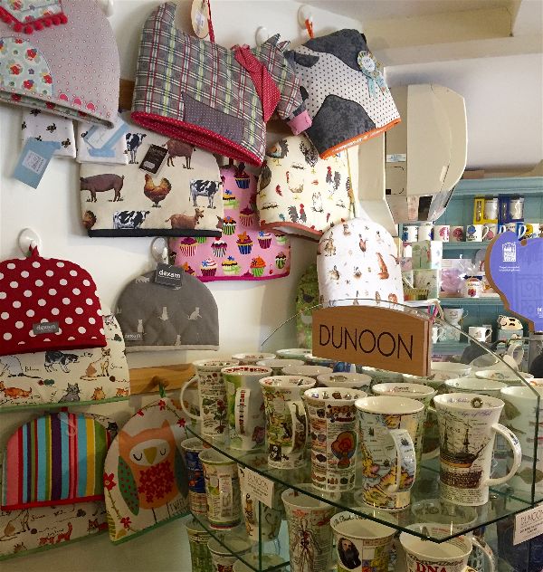 Miss Windsor's Delectables - tea cosies and Dunoon mugs - Mr Miles Tearooms, Taunton, Somerset.