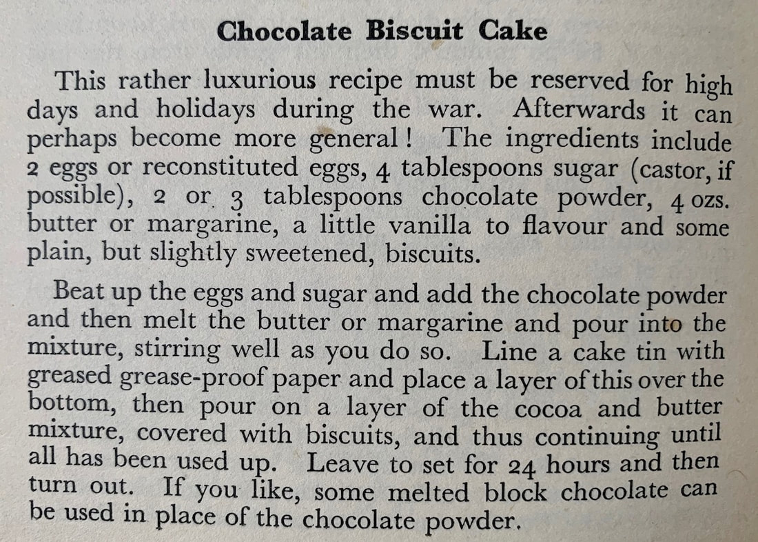 Irene Veal's wartime recipe for Chocolate Biscuit Cake.