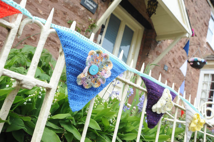 Miss Windsor's Delectables - Celebrates Somerset Day - 2018 - Bishops Lydeard - hand knitted bunting by the local Yarnbomb group!