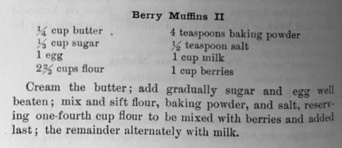Miss Windsor: re-creates Fannie Merritt Farmer's recipe for Berry Muffins