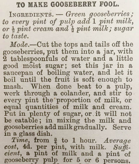 Miss Windsor: Recipe for Gooseberry Fool - 1903 edition of Mrs Beeton's One Shilling Cookery Book!