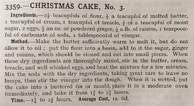 Miss Windsor: recipe - Christmas Cake. Mrs Beeton's Book of Household Management.