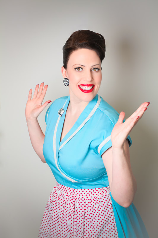 Miss Windsor Delectables - wears vintage dress by Collectif, London.