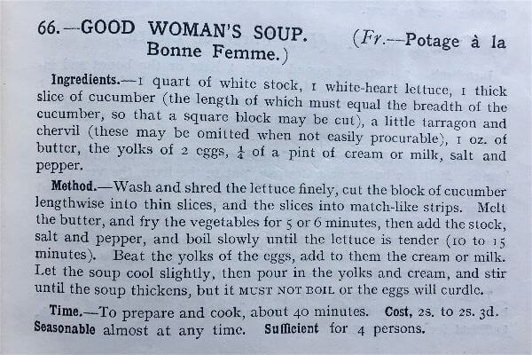Miss Windsor's Delectables - Good Woman’s Soup recipe - 1906 edition of Mrs Beeton's Book of Household Management 