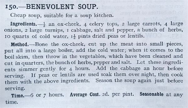 Miss Windsor's Delectables - Mrs Beetons recipe for Benevolent Soup - 1906 edition of Mrs Beeton's Book of Household Management 