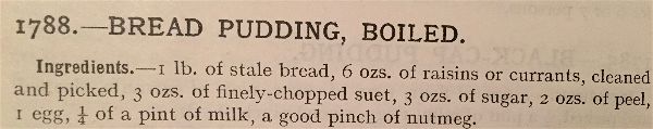 Miss Windsor's Delectables - Ingredients measured in pounds and ounces -  Boiled Bread Pudding recipe - 1906 edition of Mrs Beeton's Book of Household Management 